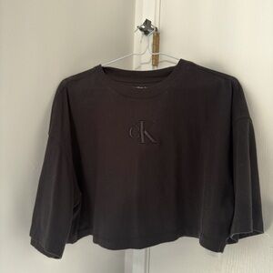 Calvin Klein Jeans Black Embroidered Logo Cropped Crewneck